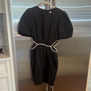 Wayf Black Puff Sleeve Mini Dress with White Trim